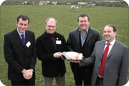 farmer Richard Geldard, chefs Duncan Collinge and Nigel Haworth and Plumgarths director Steve Chambers with lamb produced at Low Foulshaw.