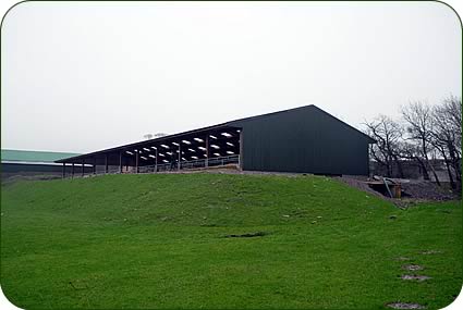 the building from outside where access allows mucking out of the area under the slats