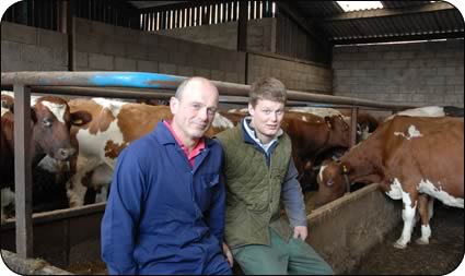 David Galbraith and son Craig with some of the Sunny Bank Ayrshire milkers.