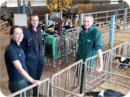 Calf housing with Ian Holliday (centre), David Black and Jemma Reed