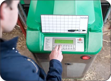 calf machine controls and screen with individual animals' activitity