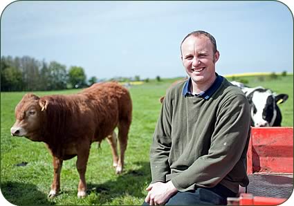 Jonathan with young Limousin and British Blue bulls