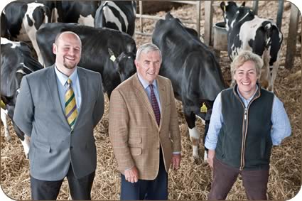 left to right, Newton Rigg Campus principal Wes Johnson, Newton Rigg governors' chairman Alan Bowe and chief executive Liz Philip with Holstein heifers which have recently arrived at Sewborwens.