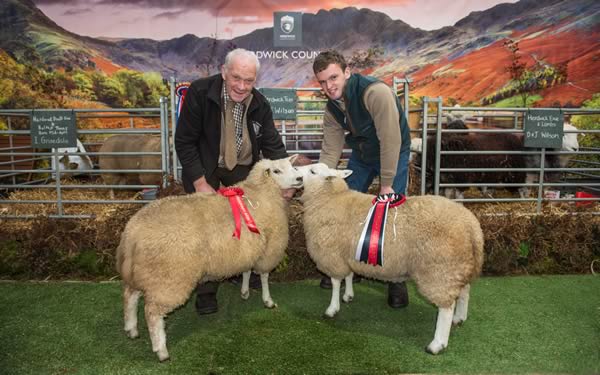 Ian and his son John with their champion gimmers at Borderway Agri Expo 2017
